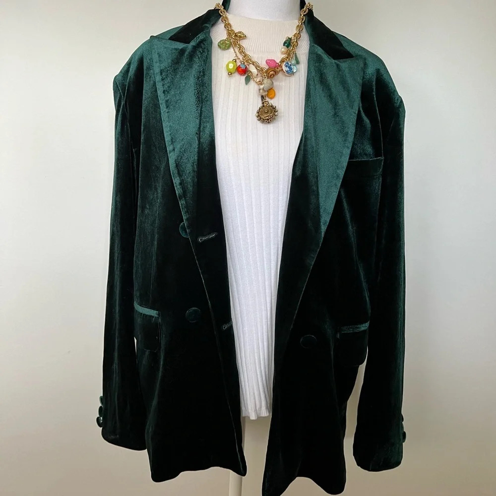 Vintage Emerald Green Velour Blazer - Size L